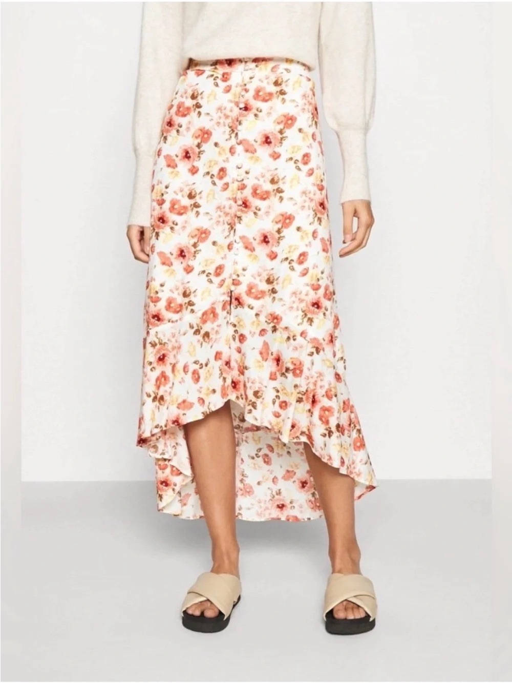 Abercrombie & Fitch High Low Floral Maxi Skirt Button Front